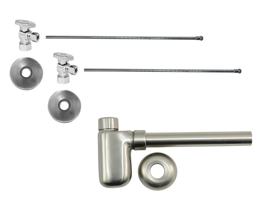 Lavatory Supply Kit - Brass Oval Handle with 1/4 Turn Ball Valve (MT403-NL) - Angle, Bottle Trap