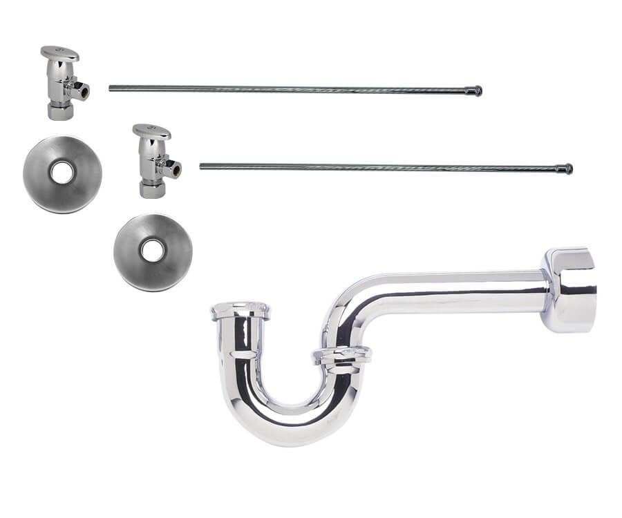 Lavatory Supply Kit - Brass Oval Handle with 1/4 Turn Ceramic Disc Cartridge Valve (MT6003-NL) - Angle, P-Trap 1-1/4"