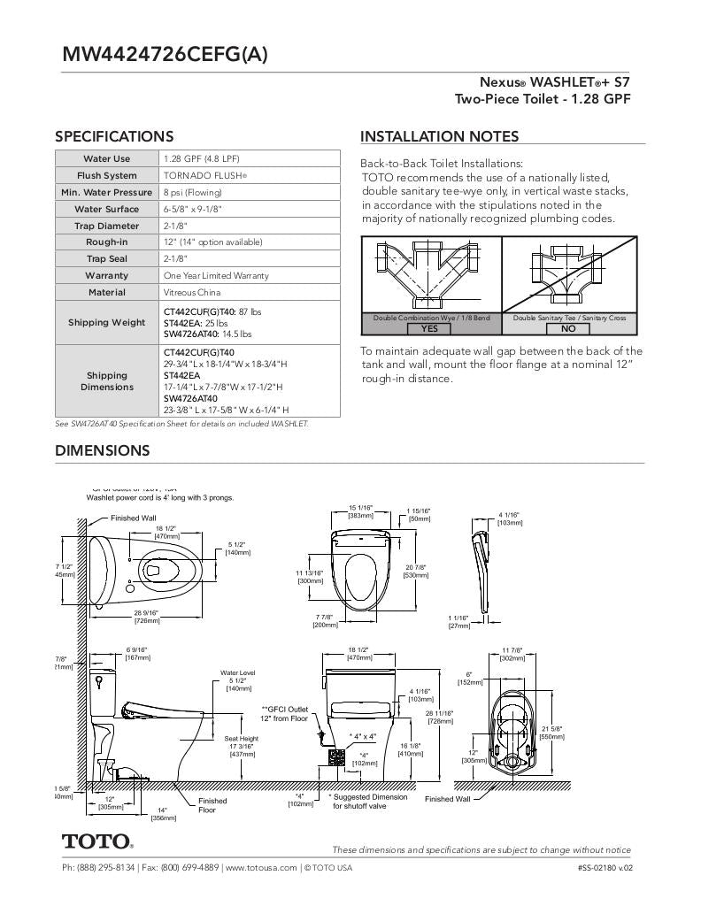 Nexus WASHLET + S7 Two-Piece Toilet - 1.28 GPF