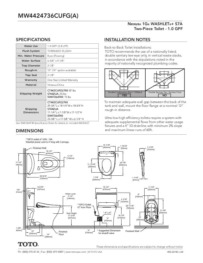 Nexus WASHLET + S7 Two-Piece Toilet - 1.0 GPF