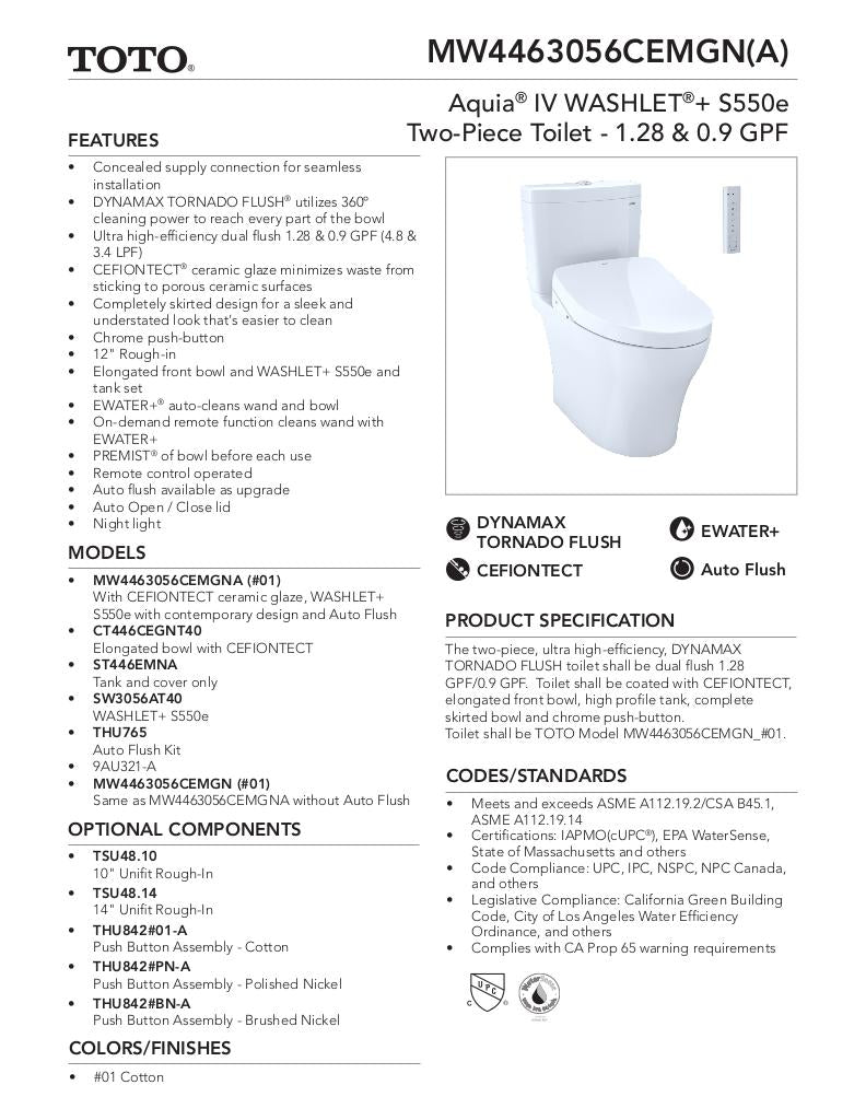 AquiaIV -WASHLET+ C5 Two-Piece Toilet - 1.28 GPF & 0.9 GPF - New