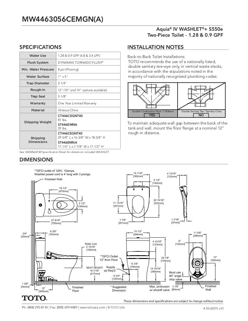 AquiaIV -WASHLET+ C5 Two-Piece Toilet - 1.28 GPF & 0.9 GPF - New