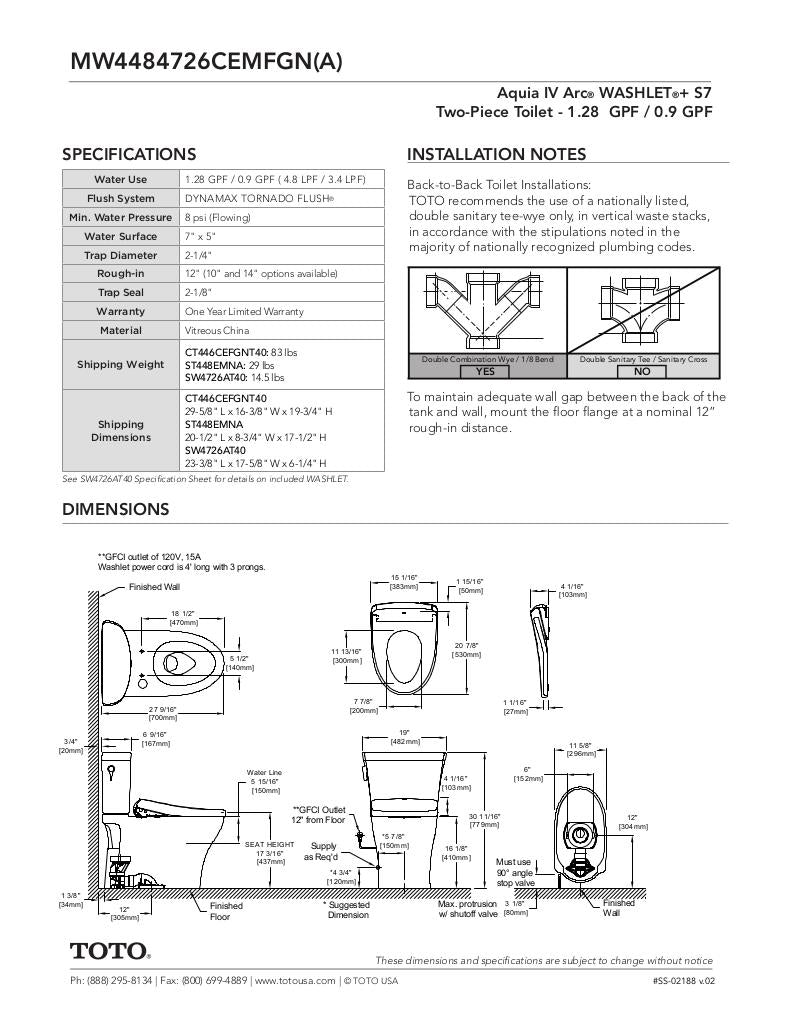 AquiaIV Arc -WASHLET+ S7 Two-Piece Toilet - 1.28 GPF & 0.9 GPF - Universal Height