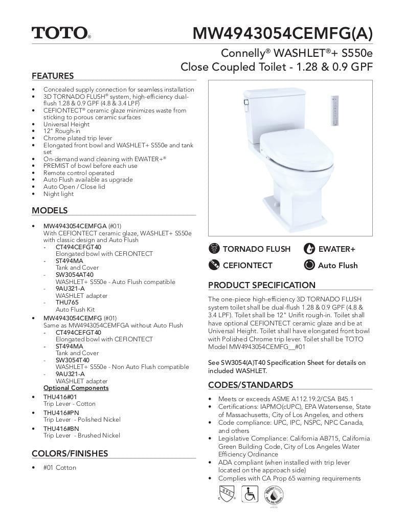 Connelly -WASHLET + C5 Two-Piece Toilet - 1.28 GPF & 0.9 GPF