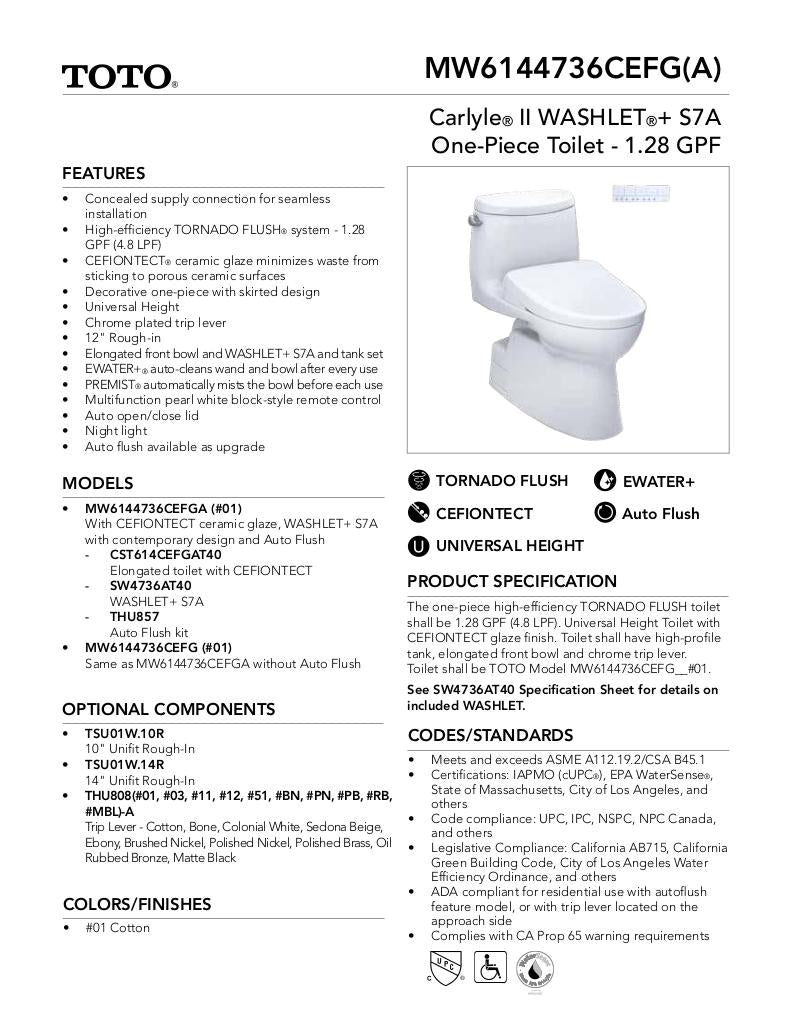 CARLYLE II -WASHLET + C2 One-Piece Toilet - 1.28 GPF