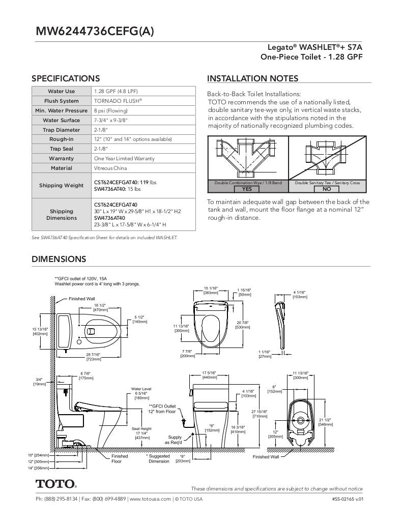 Legato -WASHLET + S7A One-Piece Toilet - 1.28 GPF