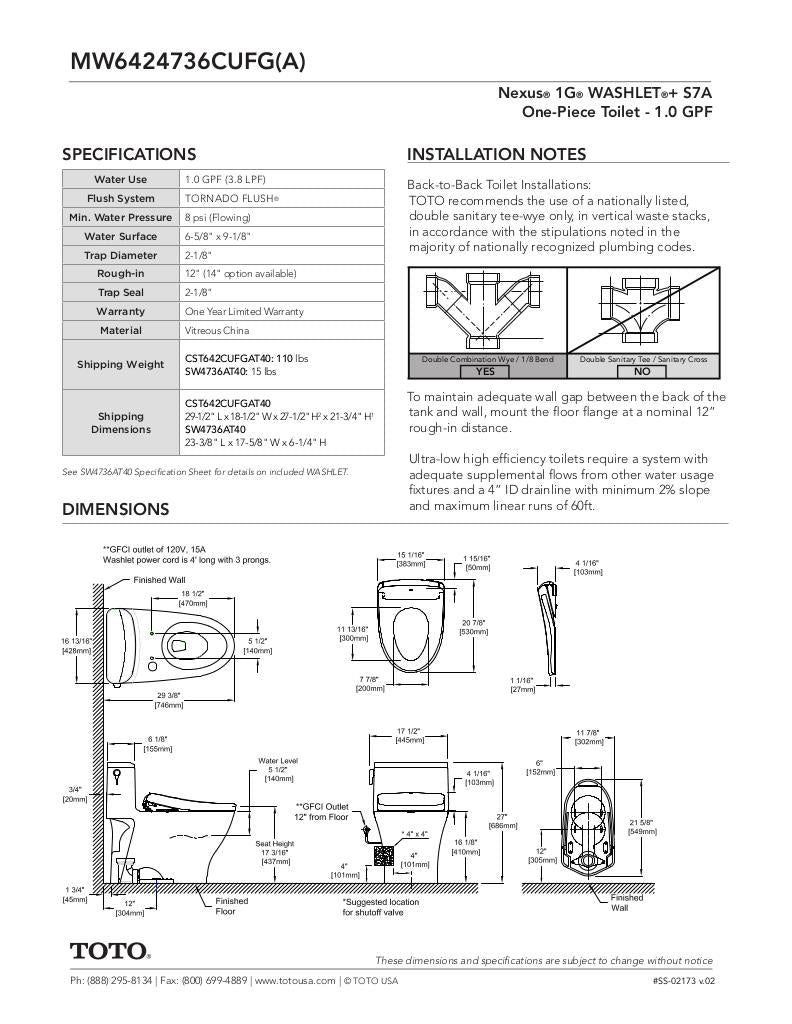 Nexus 1G -WASHLET + C2 One-Piece Toilet - 1.0 GPF