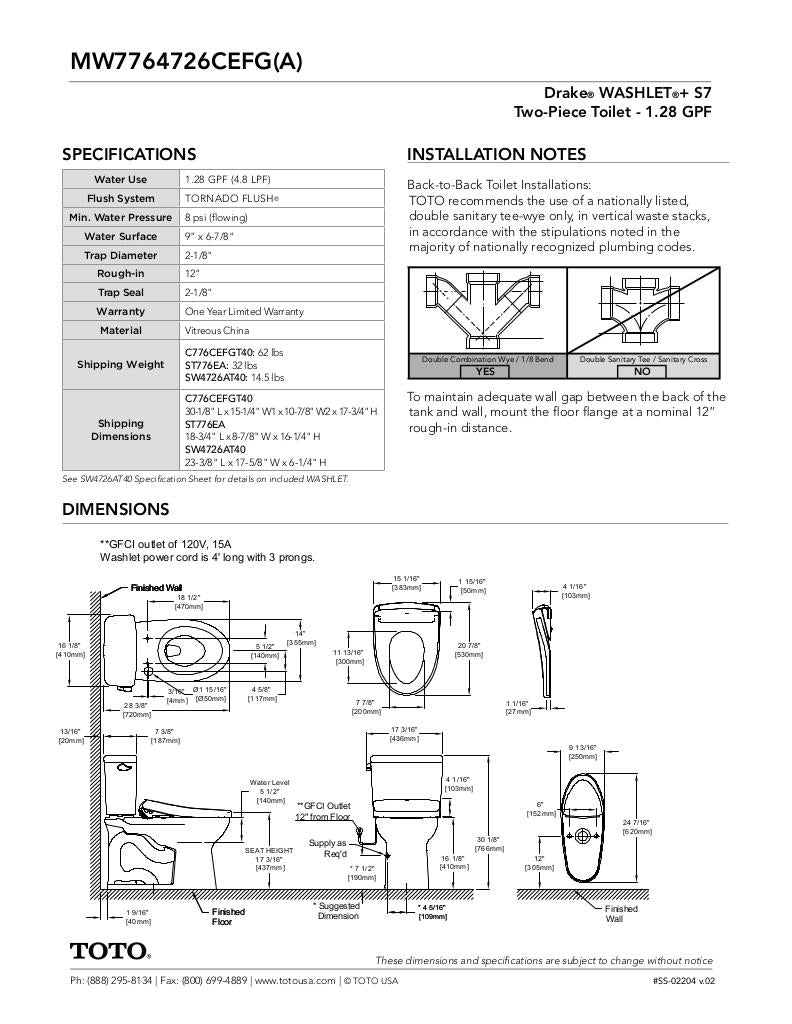 Drake WASHLET + S7 Two-Piece Toilet - 1.28 GPF - Universal Height
