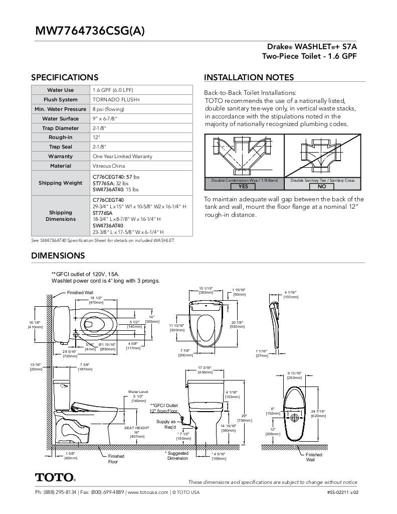 Drake WASHLET + S7A Two-Piece Toilet - 1.6 GPF