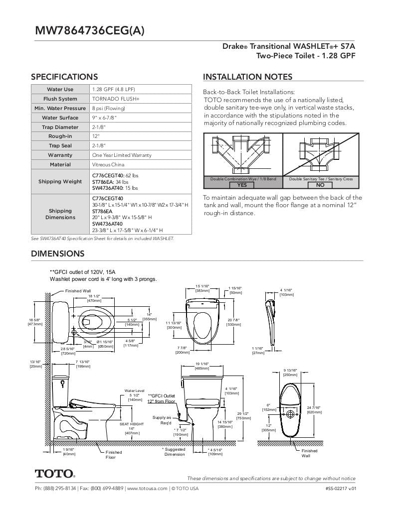 Drake TransitionalWASHLET + S7A Two-Piece Toilet - 1.28 GPF
