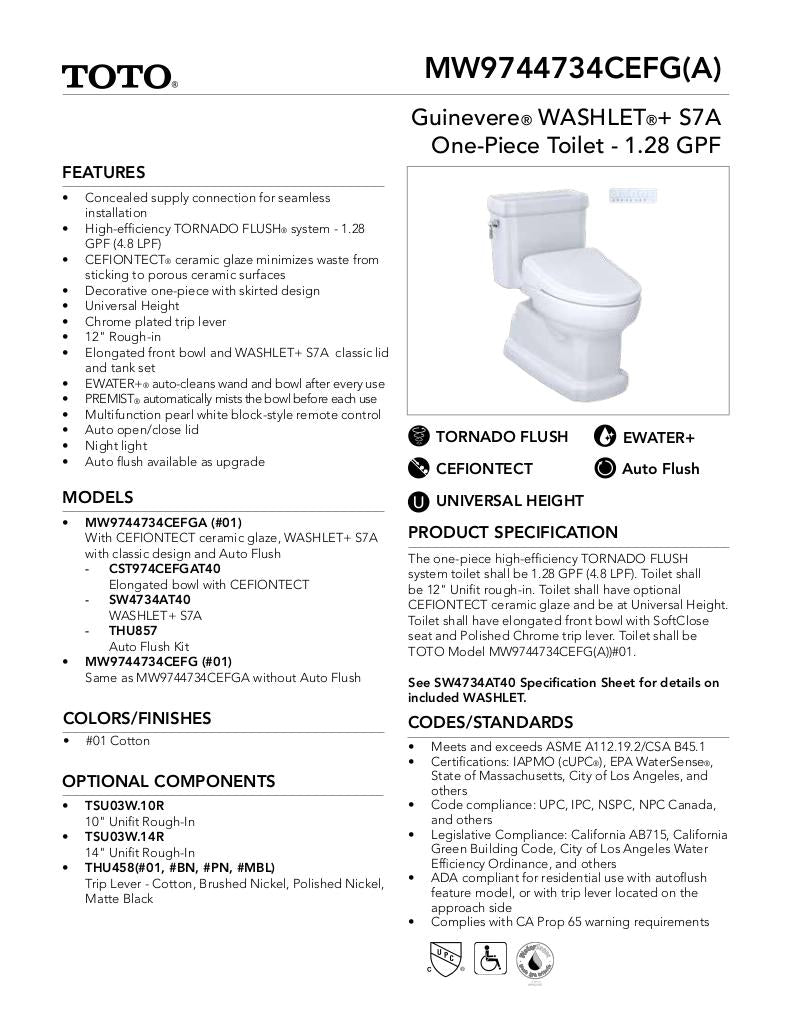 GuinevereWASHLET + C2 One-Piece Toilet - 1.28 GPF