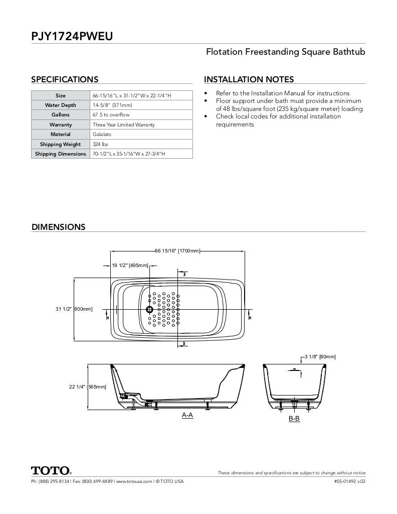 Flotation Freestanding Square Tub