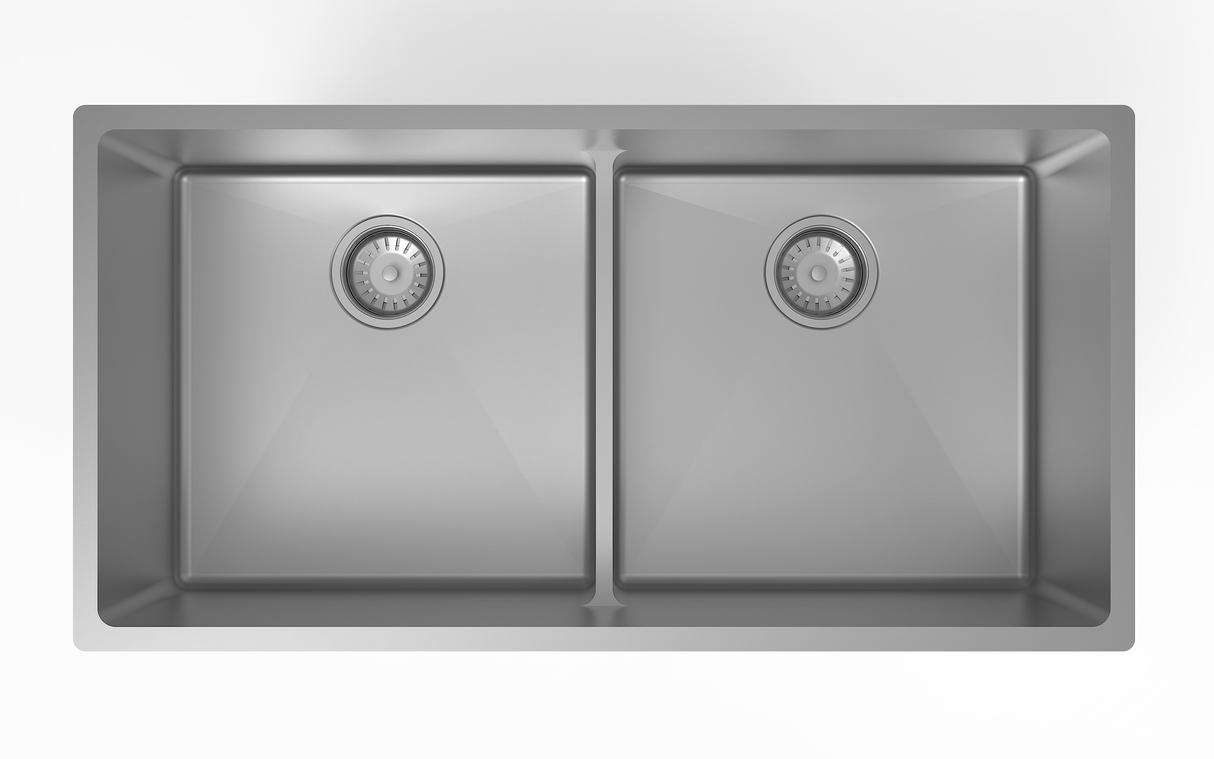 Platinum - Sonix 34" 50/50 Double Low Div Sink, Undermount, 16 Gauge, R15 (Inc. Roll Grid + Drain Cover)