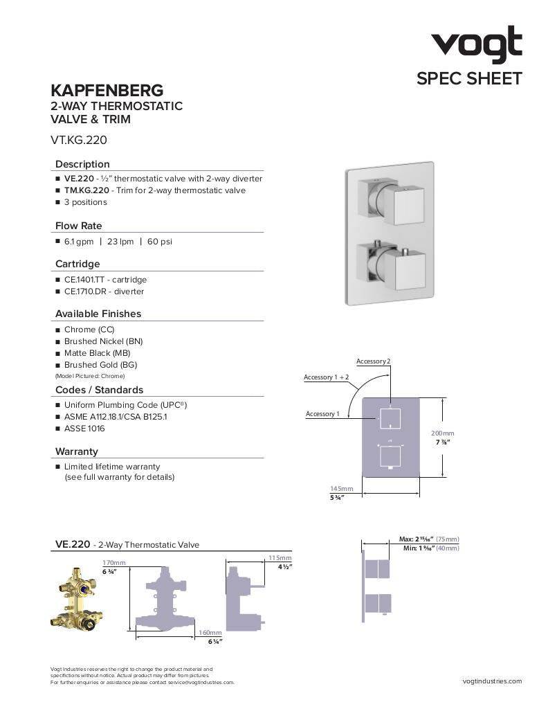 Vogt Kapfenberg 2-Way Thermostatic Shower Kit AP.220.220 - image 3