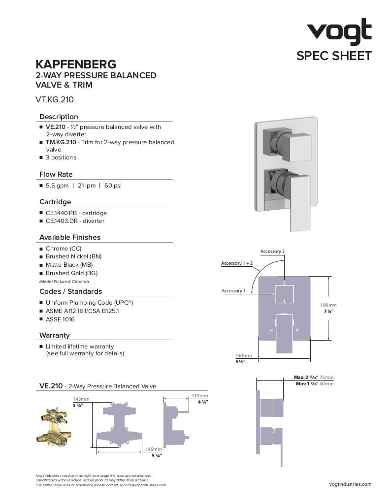 Vogt Kapfenberg Pressure Balanced Shower Kit KG.210.500 - image 3