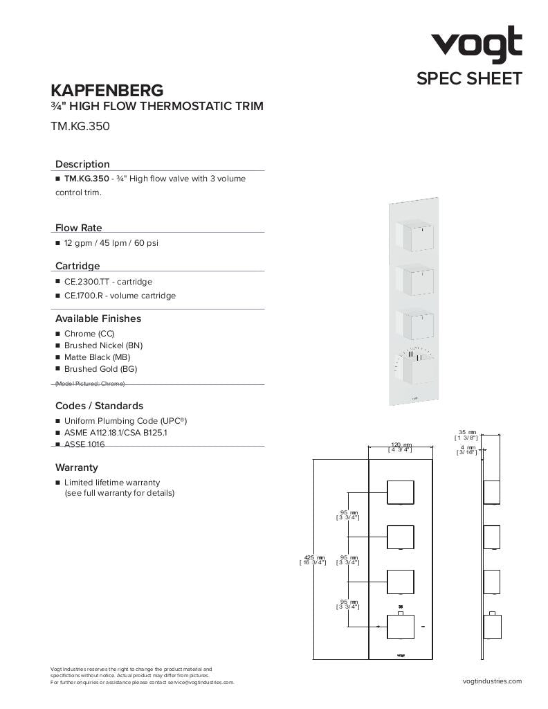 Vogt Kapfenberg High-Flow Thermostatic Shower Kit, Body Jets - image 3