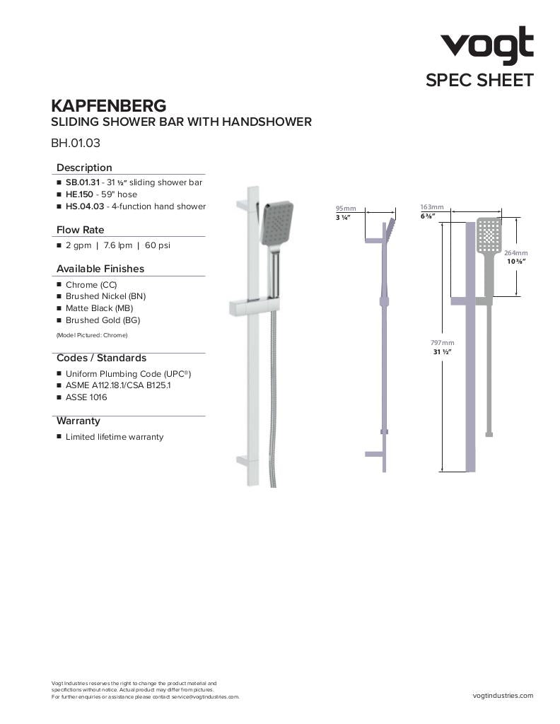 Vogt Kapfenberg High-Flow Thermostatic Shower Kit, Body Jets - image 7