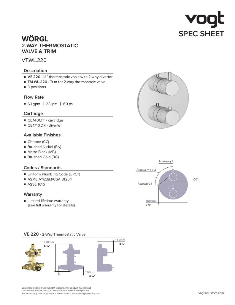 Vogt Worgl 2-Way Thermostatic Shower Kit SET.WL.220.500 - image 3