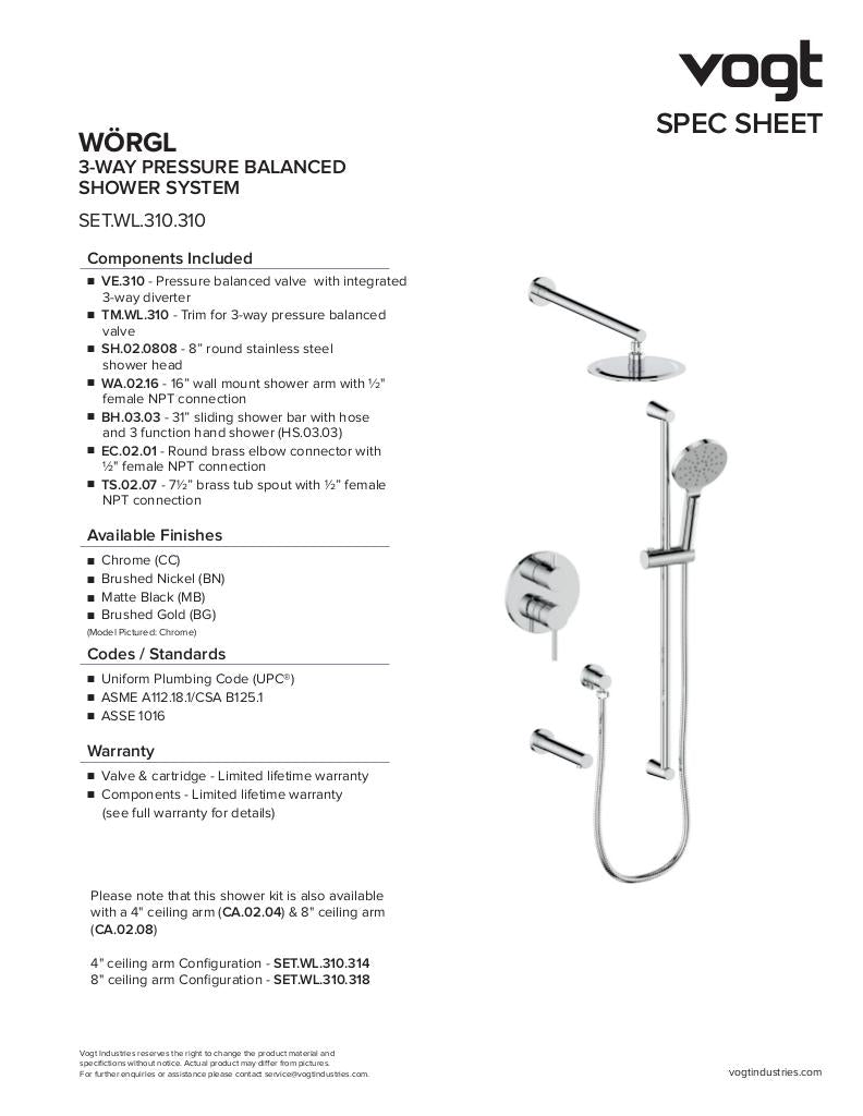 Vogt Worgl 3-Way Pressure Balanced Shower Kit SET.WL.310.310 - image 2