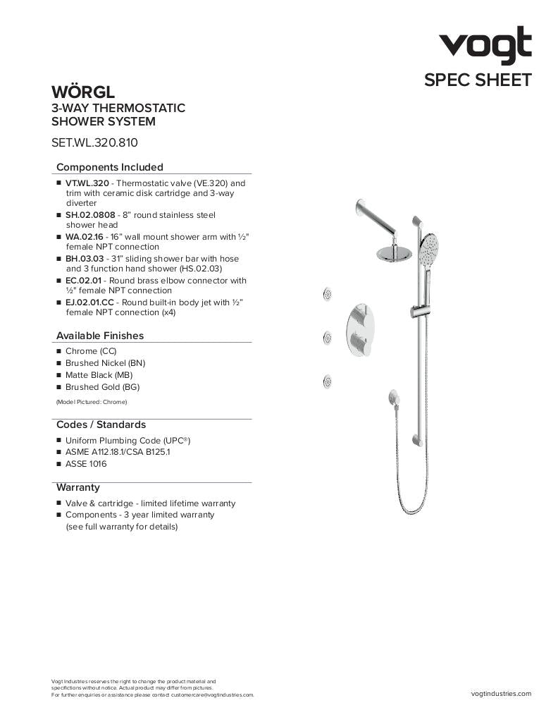 Vogt Worgl 3-Way Thermostatic Shower Kit with Body Jets - image 2