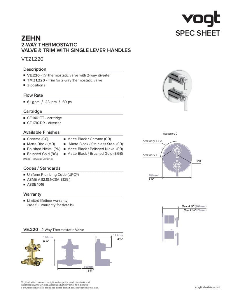 Vogt Zehn 2-Way Thermostatic Shower Kit SET.Z1.220.210 - image 3