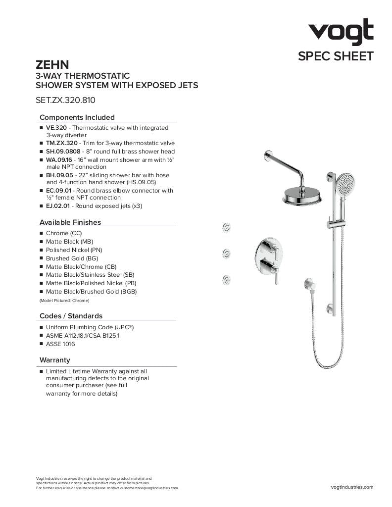 Vogt Zehn 3-Way Thermostatic Shower Kit with Body Jets - image 2