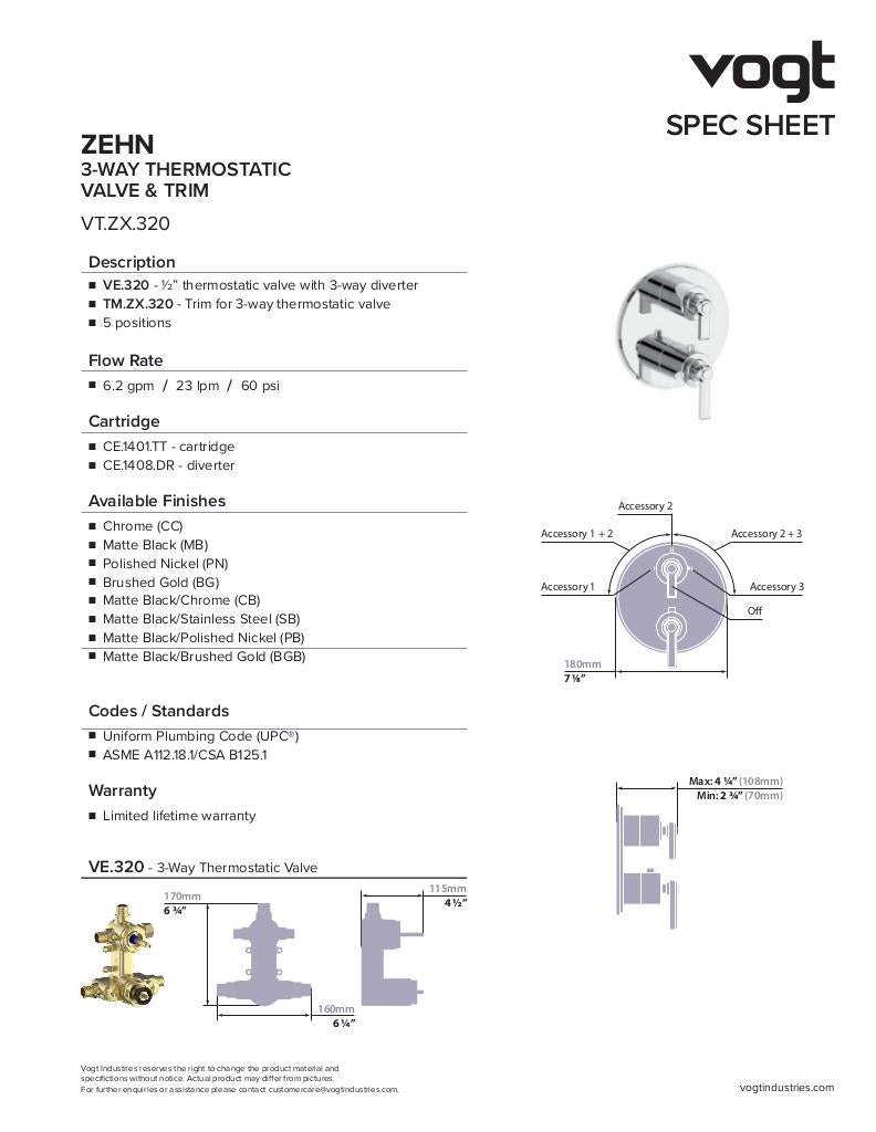 Vogt Zehn 3-Way Thermostatic Shower Kit with Body Jets - image 3