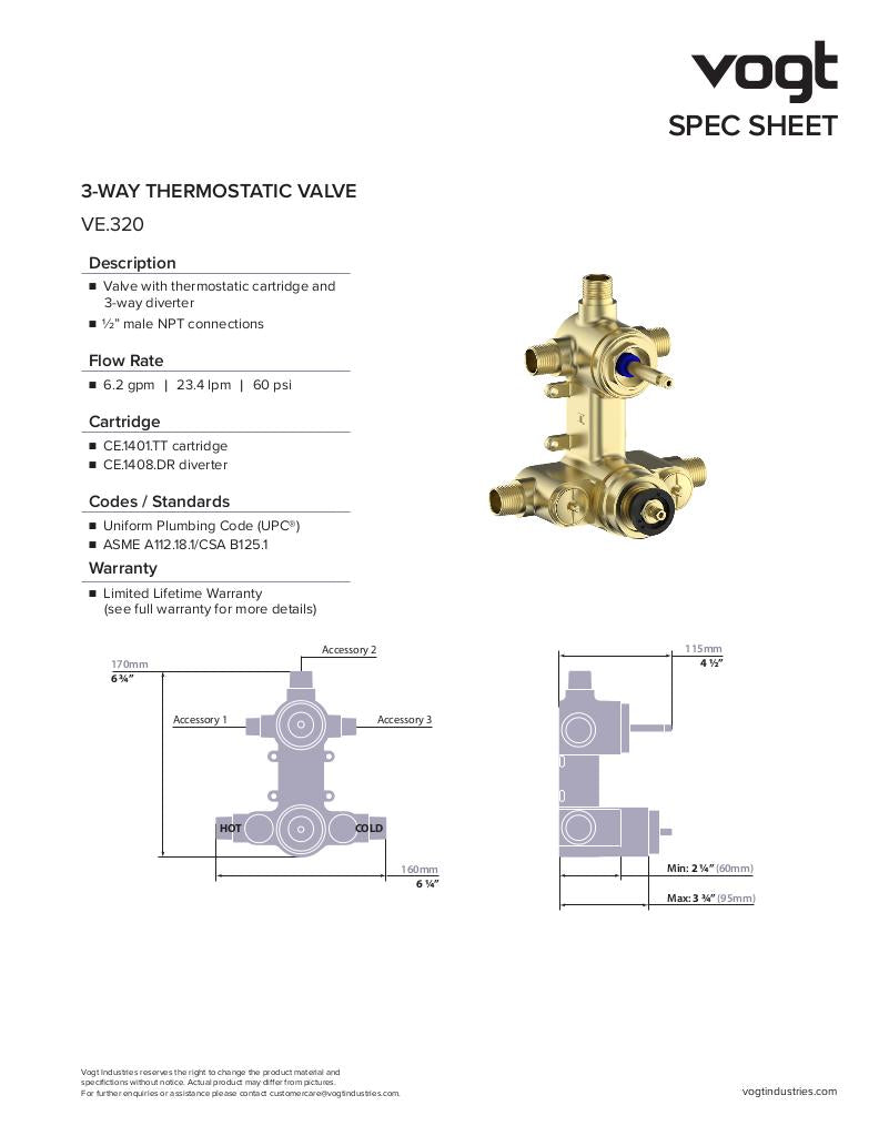 Vogt Zehn 3-Way Thermostatic Shower Kit with Body Jets - image 4
