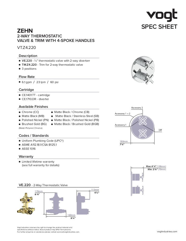 Vogt Zehn 2-Way Thermostatic Shower Kit SET.Z4.220.210 - image 3