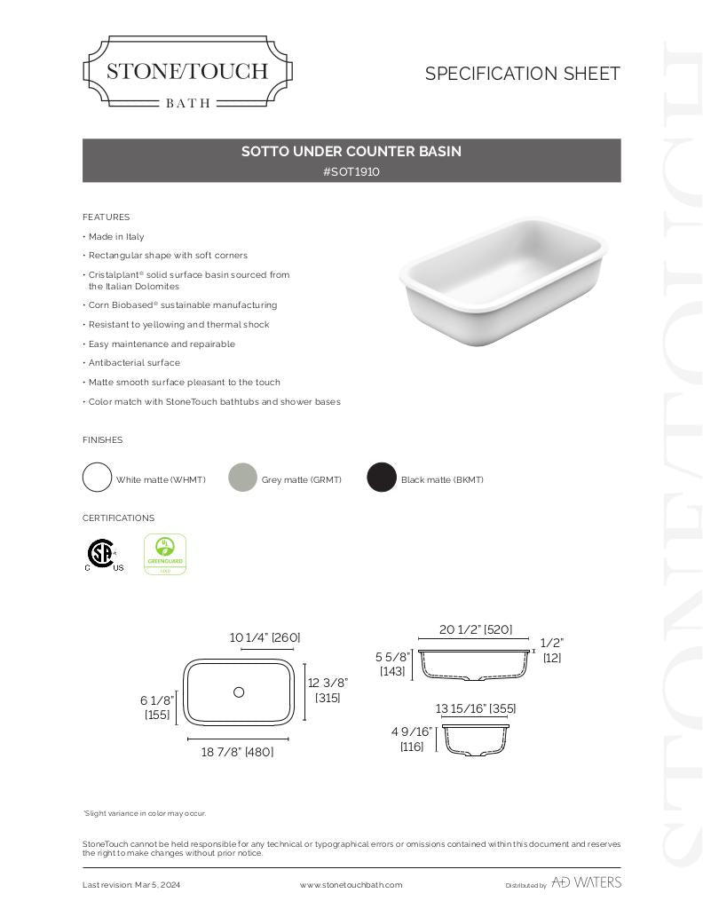 Sotto Rectangular Undermount Sink