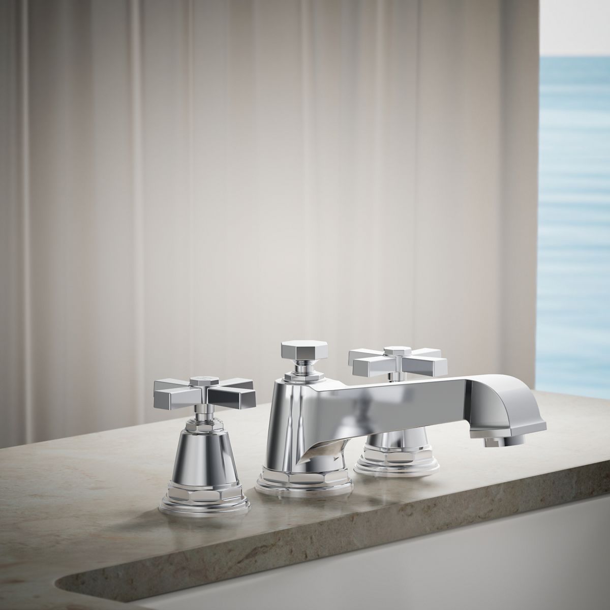 Pinstripe® Pure Deck-mount bath faucet trim with cross handles