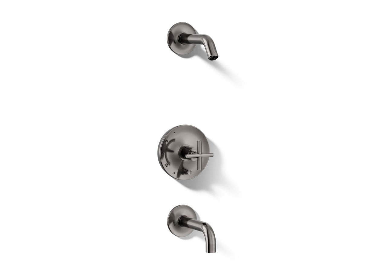 Purist® Rite-Temp® bath and shower trim kit with push-button diverter and cross handle, without showerhead