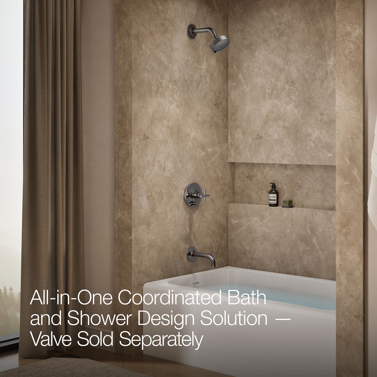 Purist® Rite-Temp® bath and shower trim kit with push-button diverter and cross handle, without showerhead