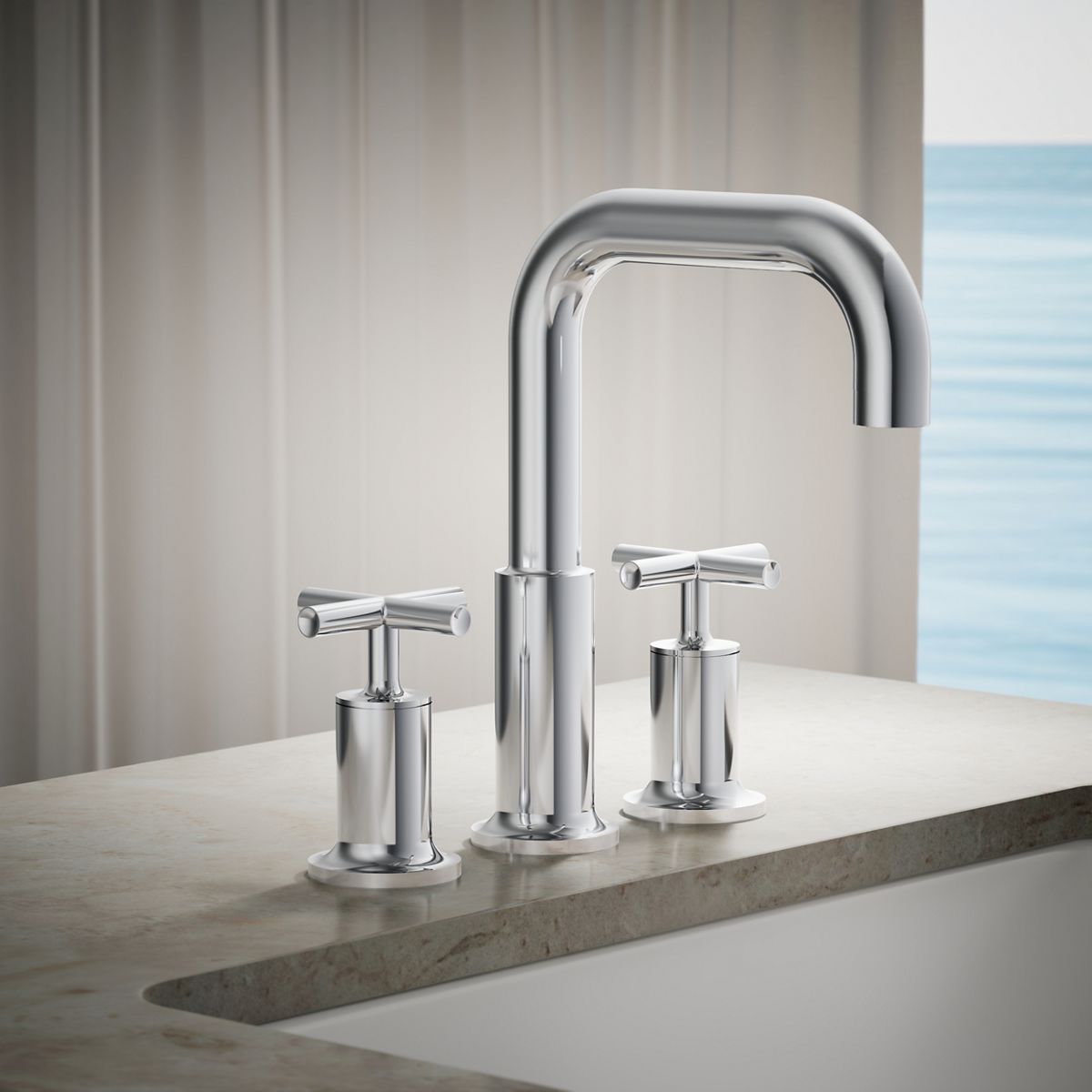 Purist® Deck-mount bath faucet trim with Cross handles