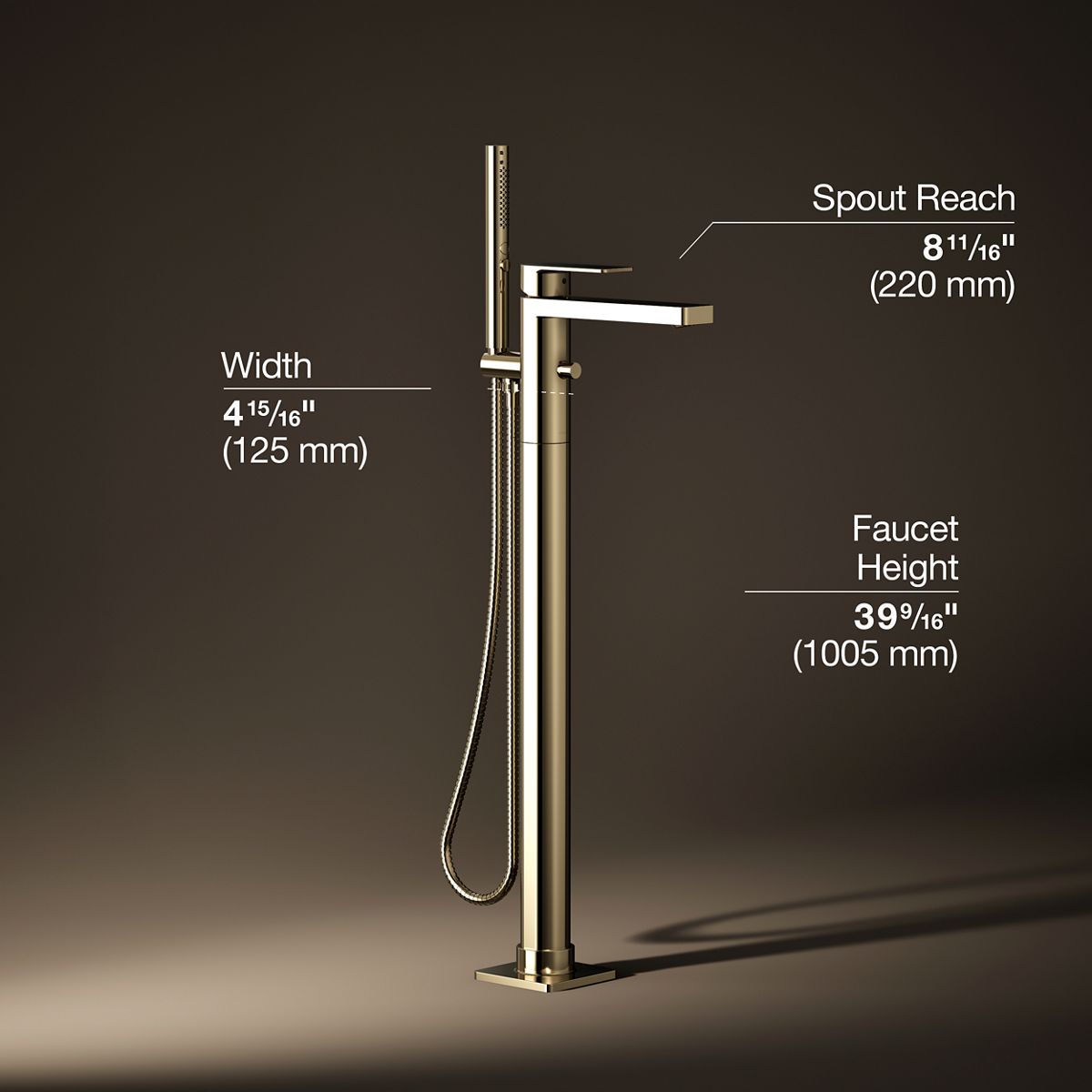 Parallel® Floor-mount bath filler trim with handshower