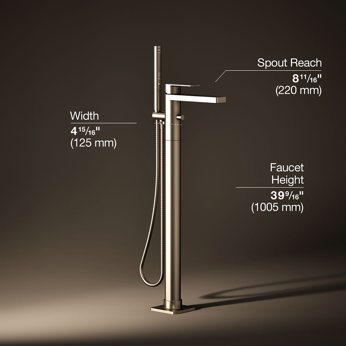 Parallel® Floor-mount bath filler trim with handshower