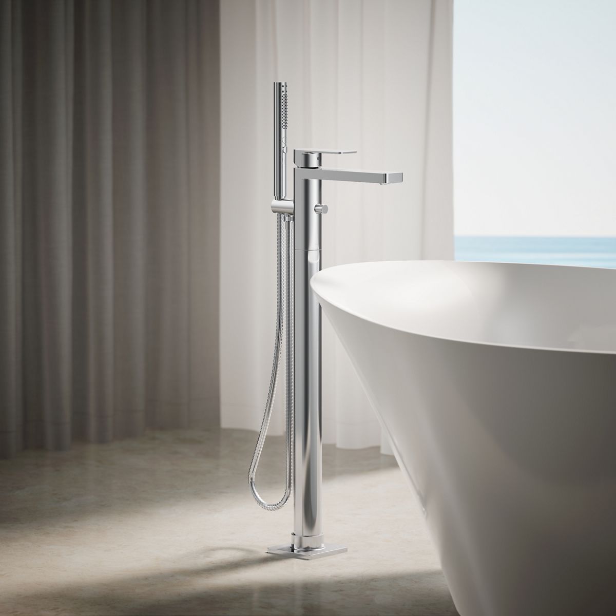 Parallel® Floor-mount bath filler trim with handshower