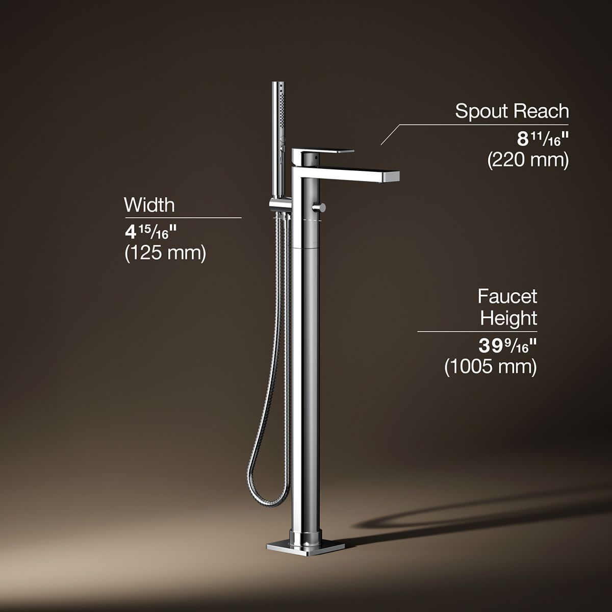 Parallel® Floor-mount bath filler trim with handshower