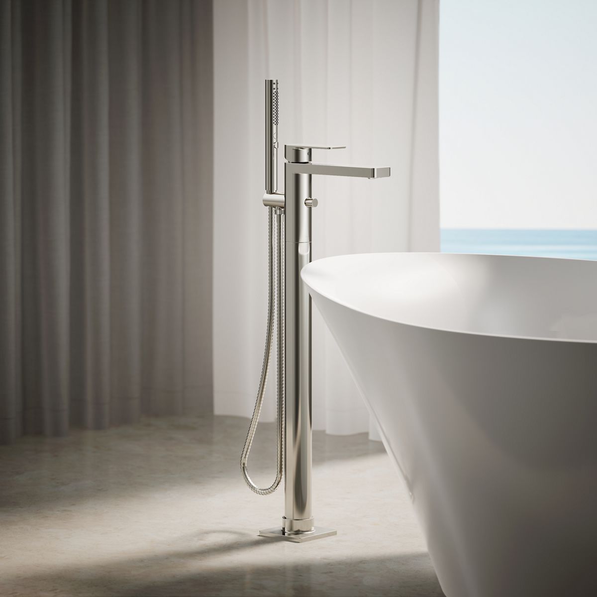 Parallel® Floor-mount bath filler trim with handshower