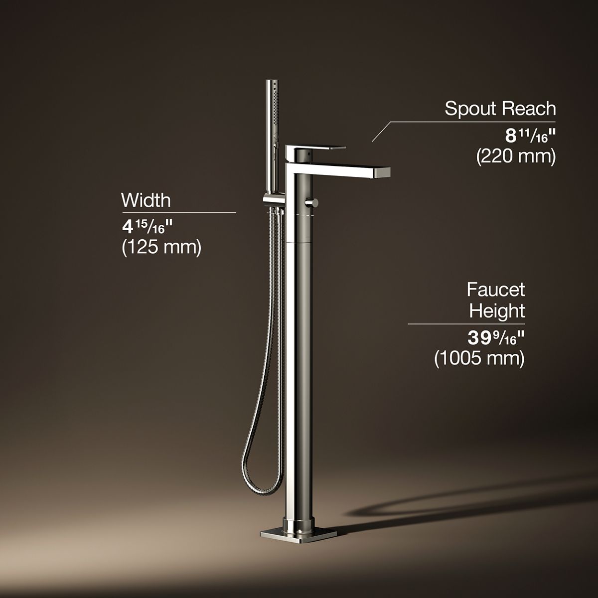 Parallel® Floor-mount bath filler trim with handshower