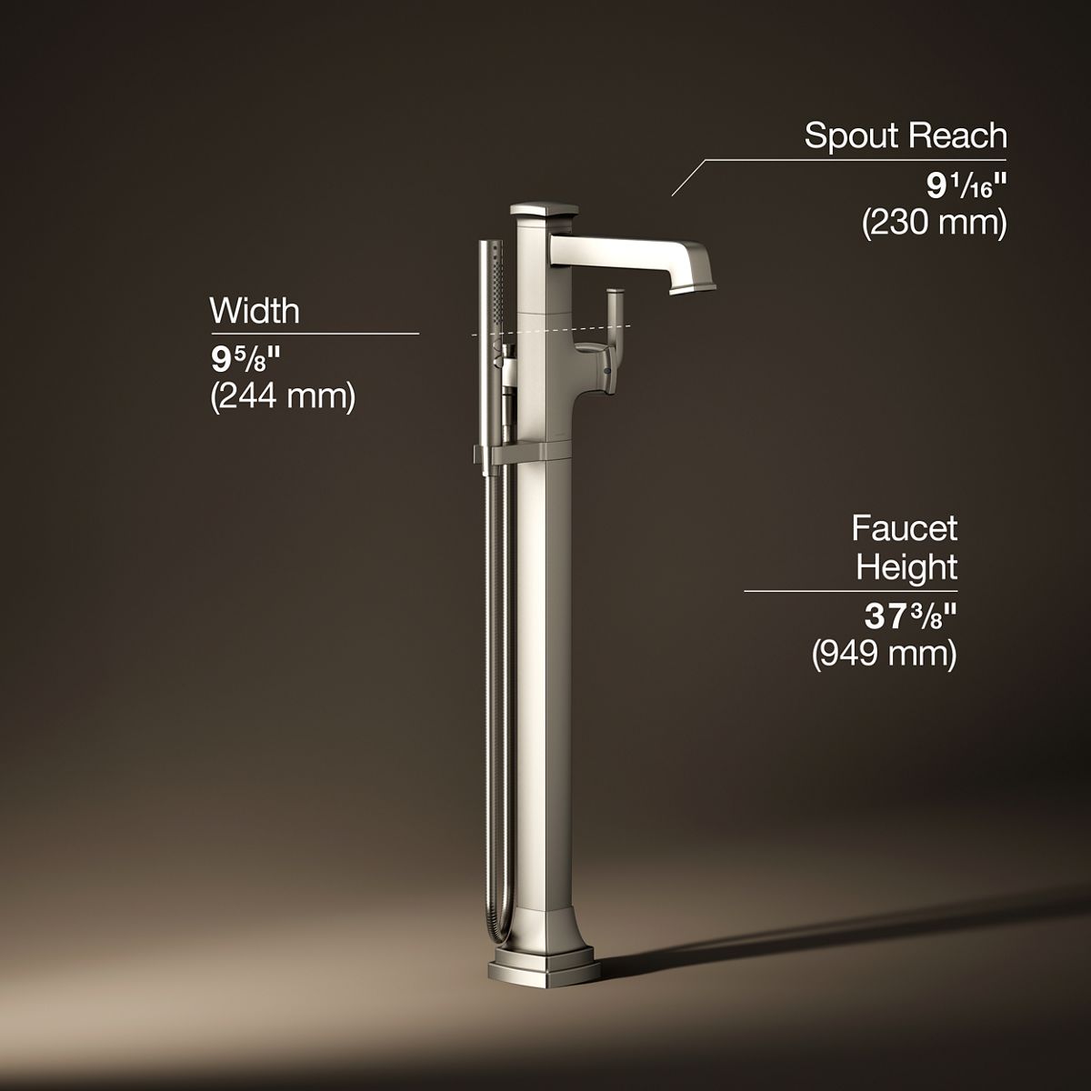 Riff® Floor-mount bath filler trim with handshower