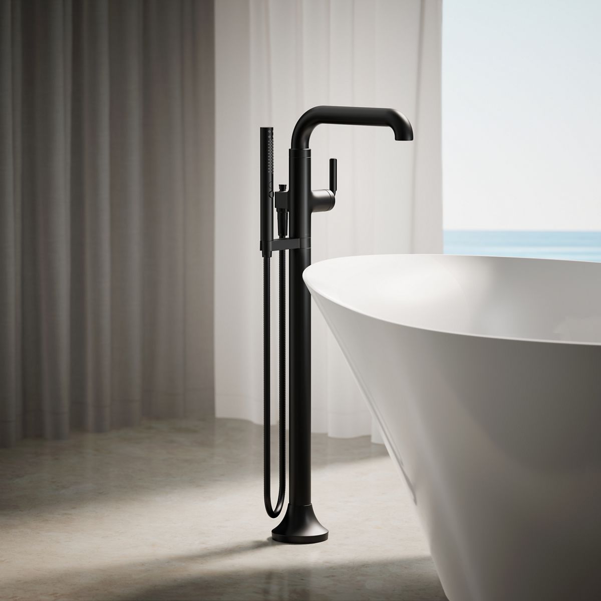 Tone™ Floor-mount bath filler trim with handshower