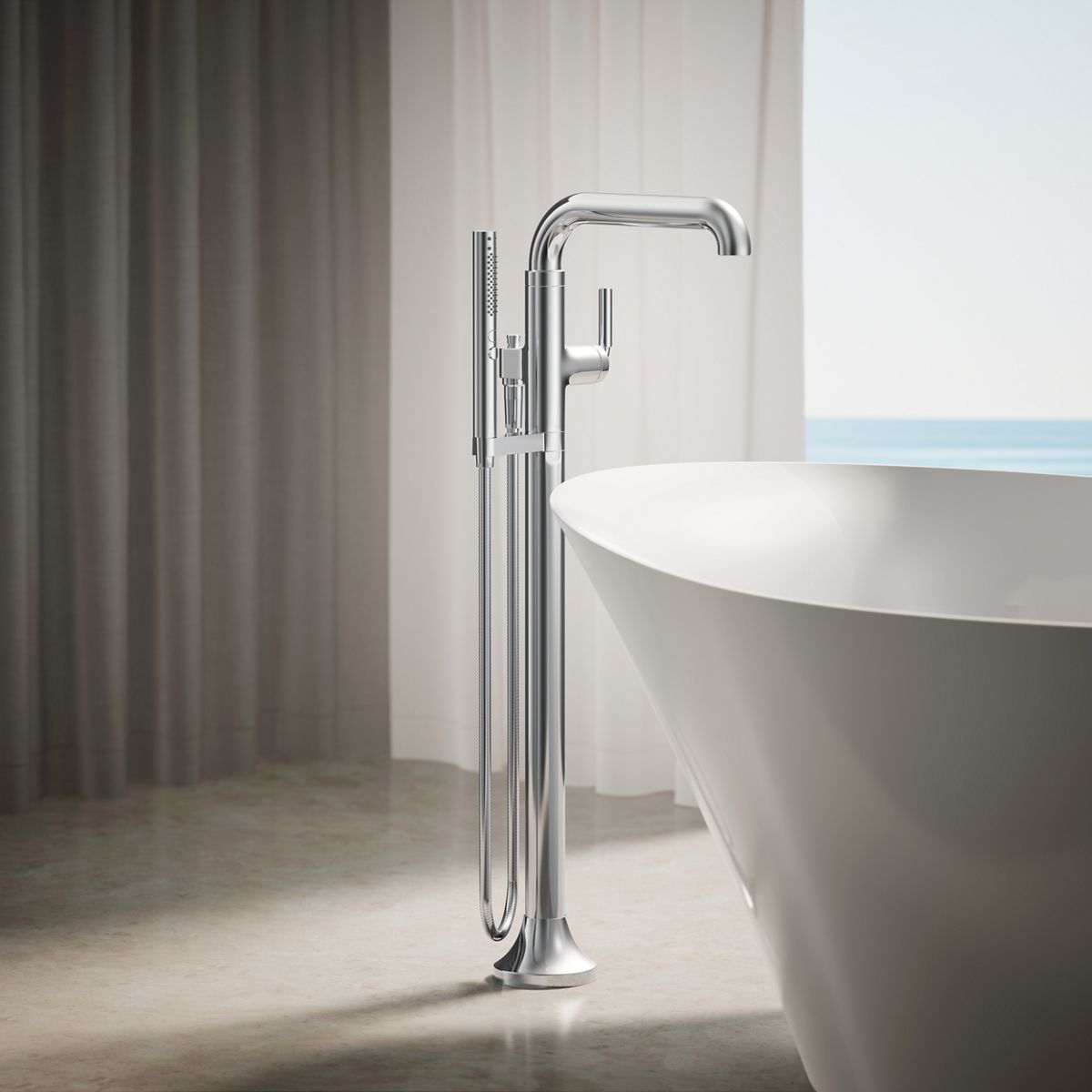 Tone™ Floor-mount bath filler trim with handshower