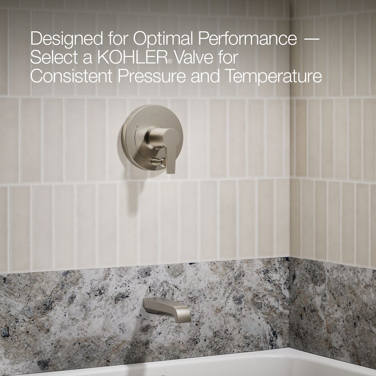 Pitch® Rite-Temp® bath and shower trim kit with push-button diverter and lever handle, 2.5 gpm