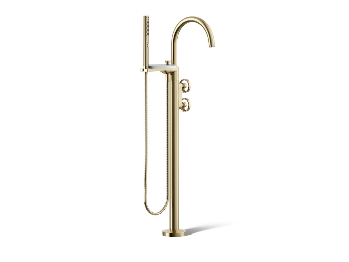 Components® Floor-mount bath filler trim with industrial handles and handshower