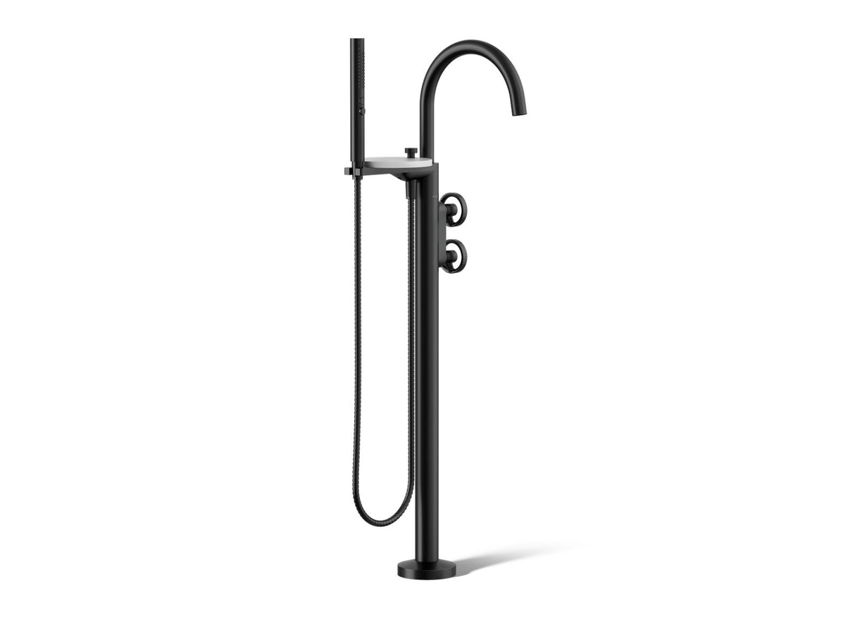 Components® Floor-mount bath filler trim with industrial handles and handshower
