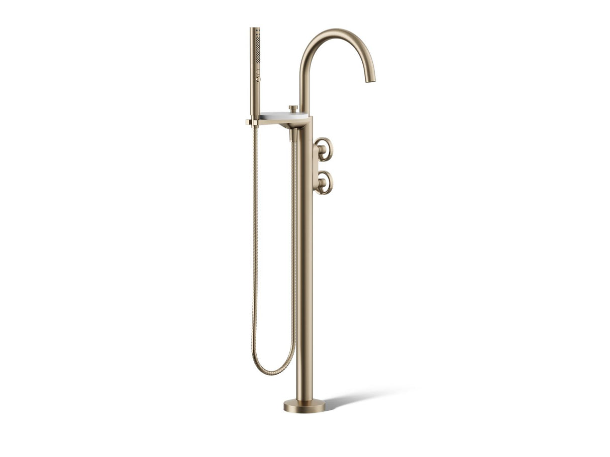Components® Floor-mount bath filler trim with industrial handles and handshower