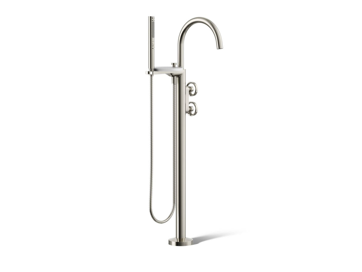Components® Floor-mount bath filler trim with industrial handles and handshower