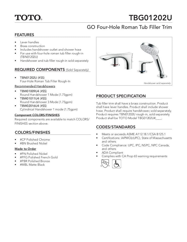 GO Four-Hole Roman Tub Filler Trim