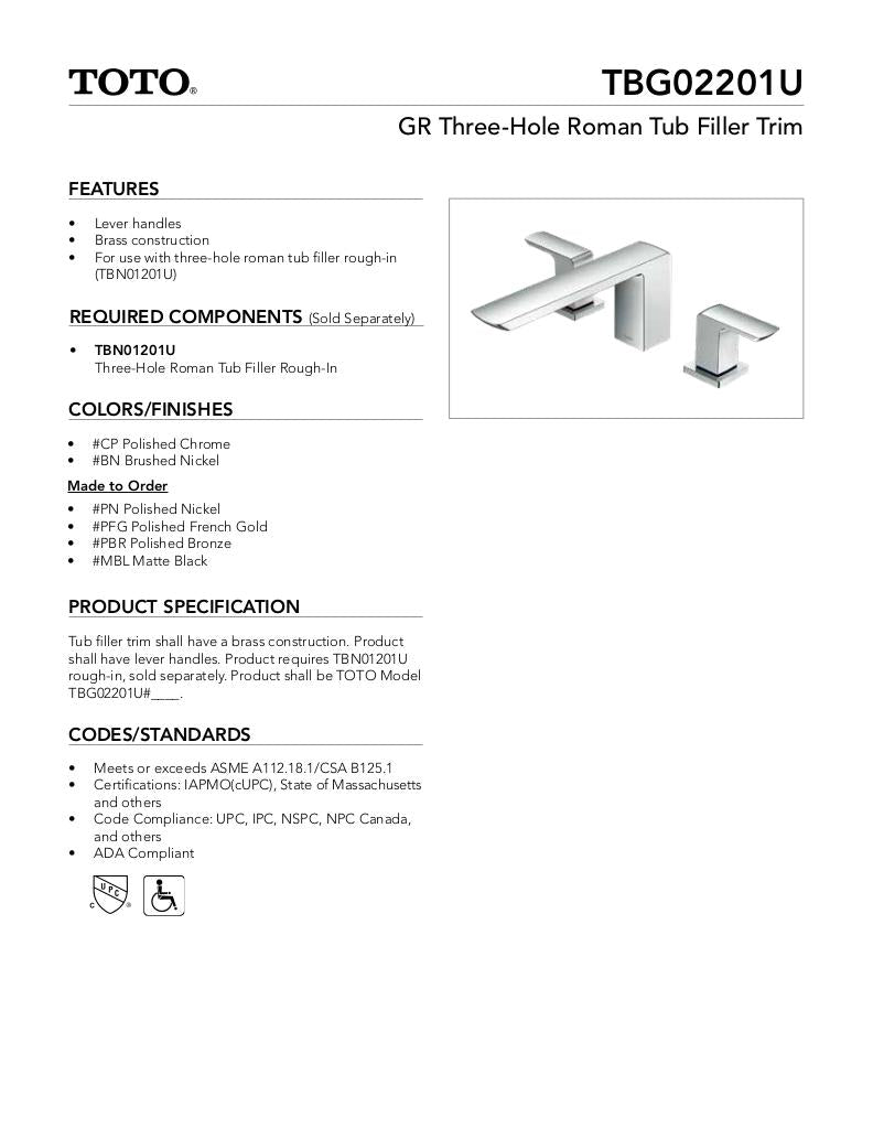 GR Three-Hole Roman Tub Filler Trim